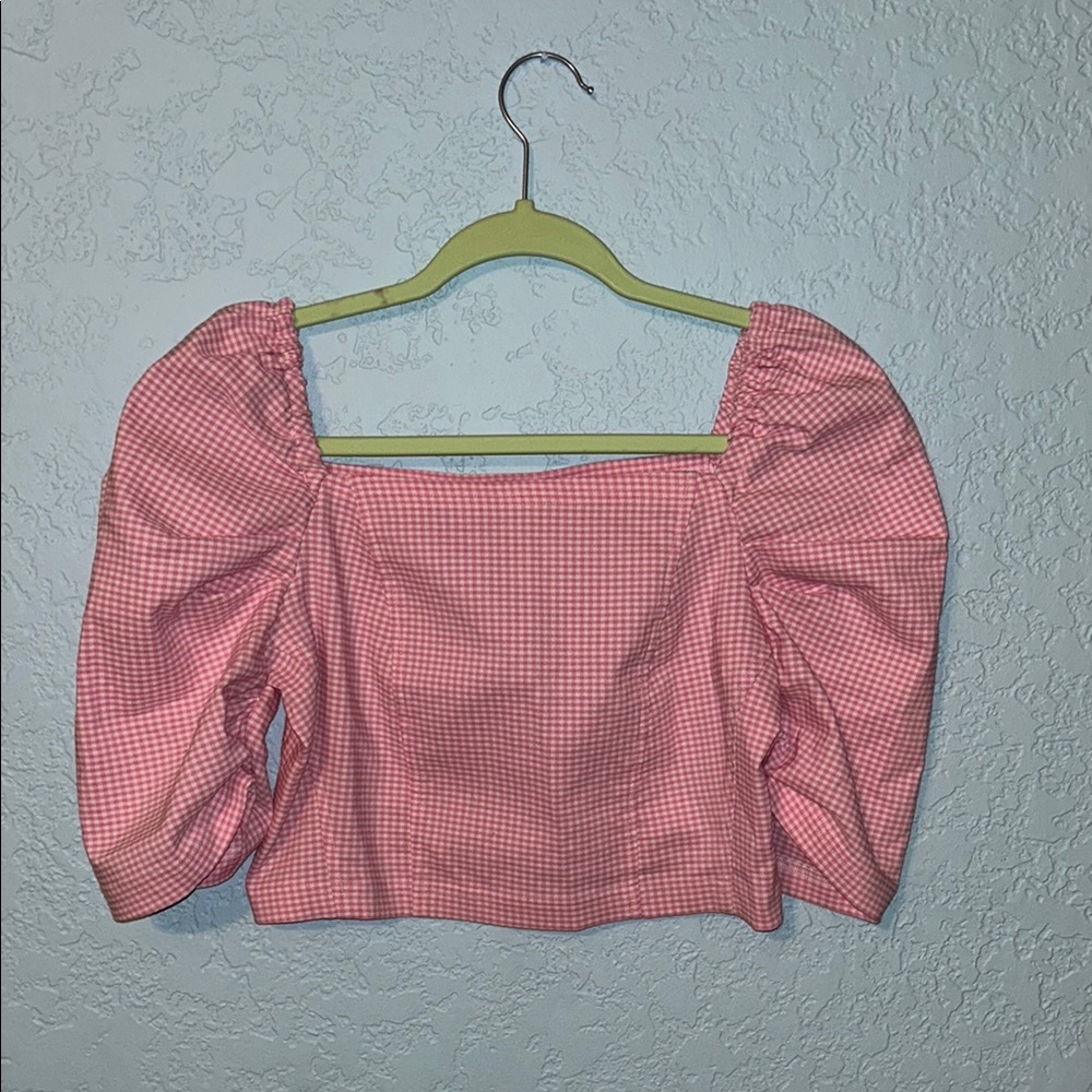 Topshop Pink Puff Sleeve Crop Blouse